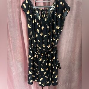 LC Lauren Conrad Black Dress with Cream Floral Pattern